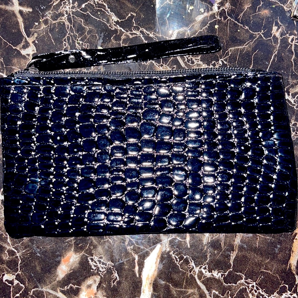 Small black snake printed wristlet purse